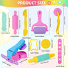 A set of animal-shaped playdough tools in various sizes and colors including pink, yellow, purple, and green.