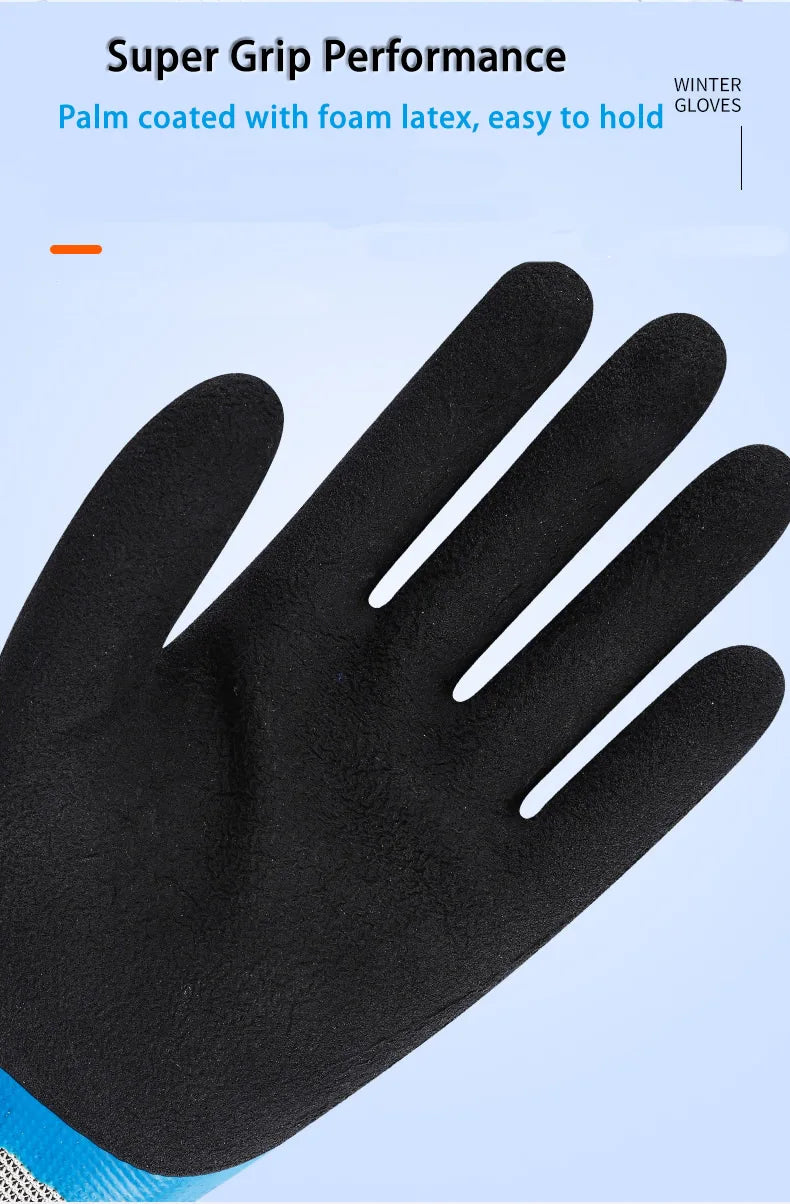 Winter Waterproof Thermal Work Gloves with Anti-Slip Latex Grip