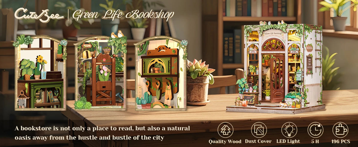 Book Nook DIY Wooden Miniature Kit with LED Lighting
