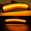 Close-up view of smoked LED side marker lights for a Chrysler 200, showing an orange glow.