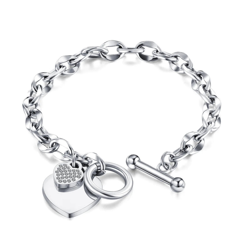 Bracelet en acier inoxydable avec pendentif double cœur