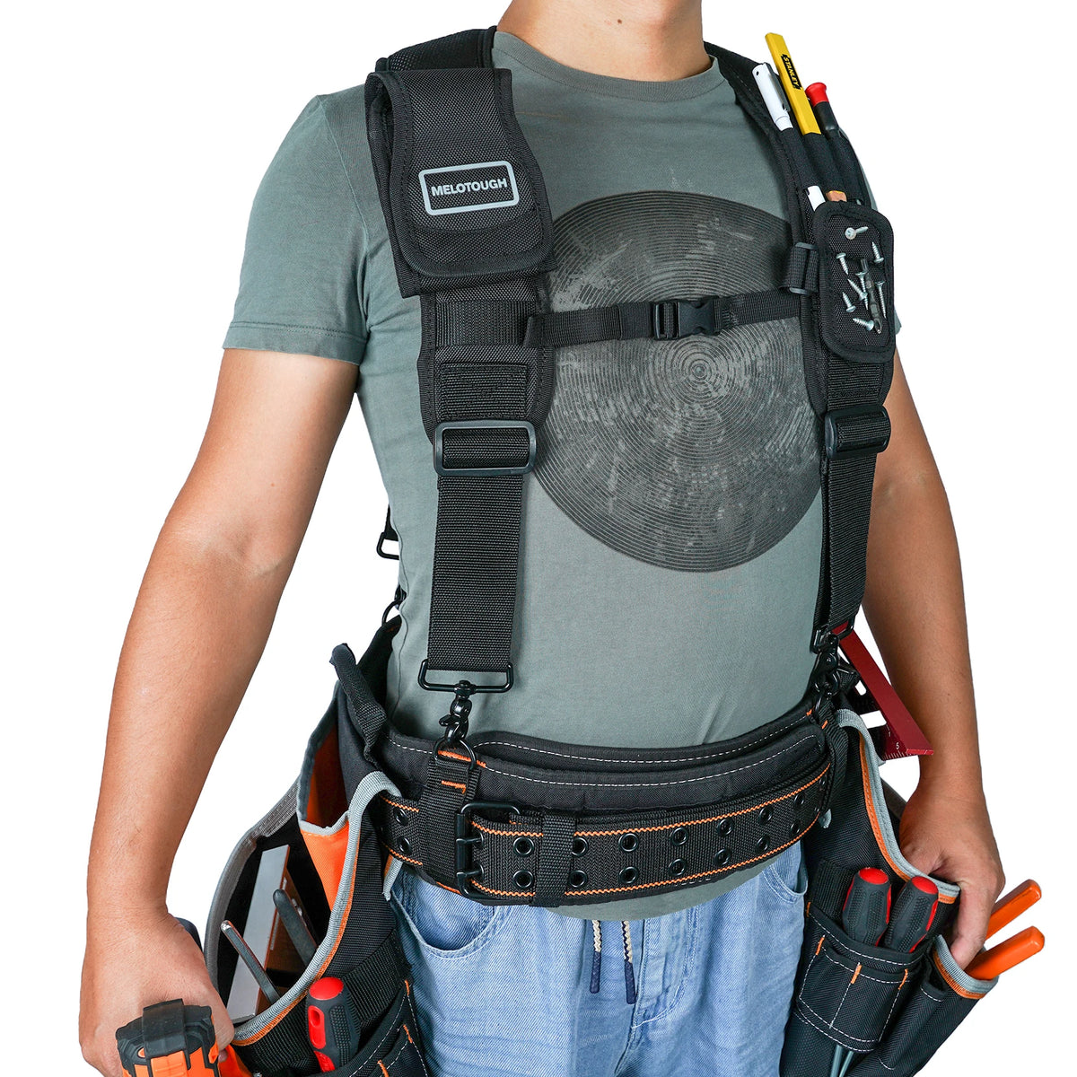 Heavy-Duty Padded Tool Belt Suspenders with Detachable Phone Holder