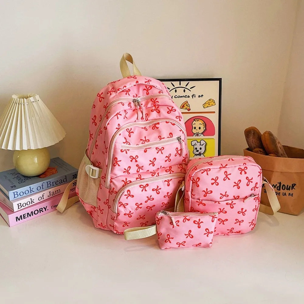 Cute Large-Capacity Bow Print Backpack Set