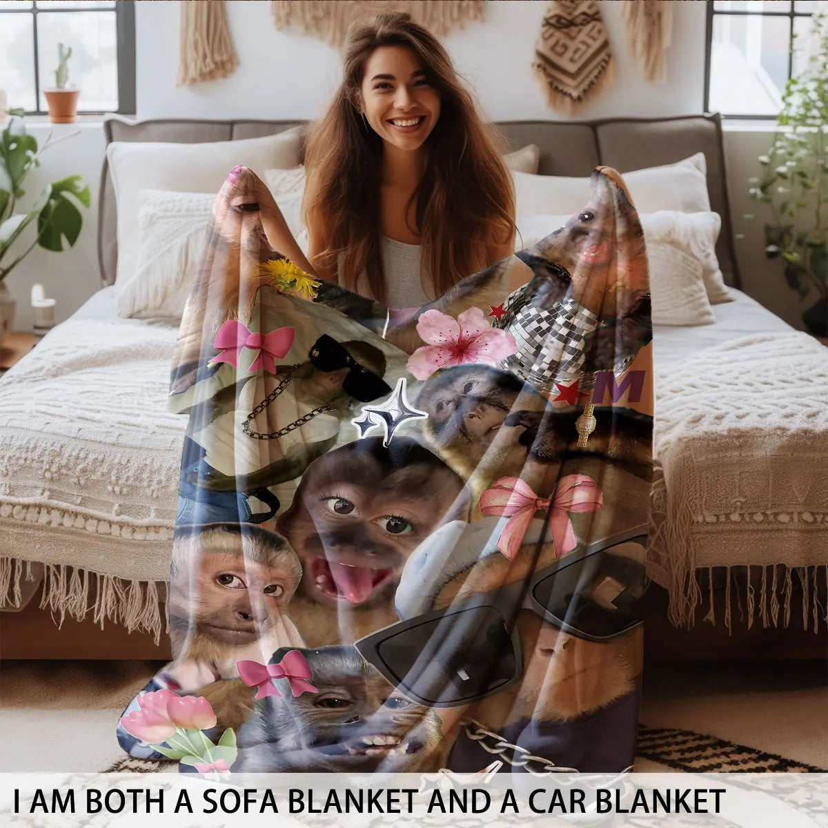 Funny Monkey Print Flannel Blanket – Soft & Cozy Throw