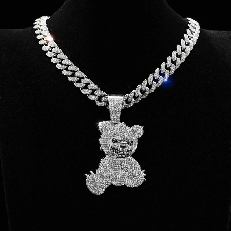 Collar con Colgante de Oso en Cadena Cubana
