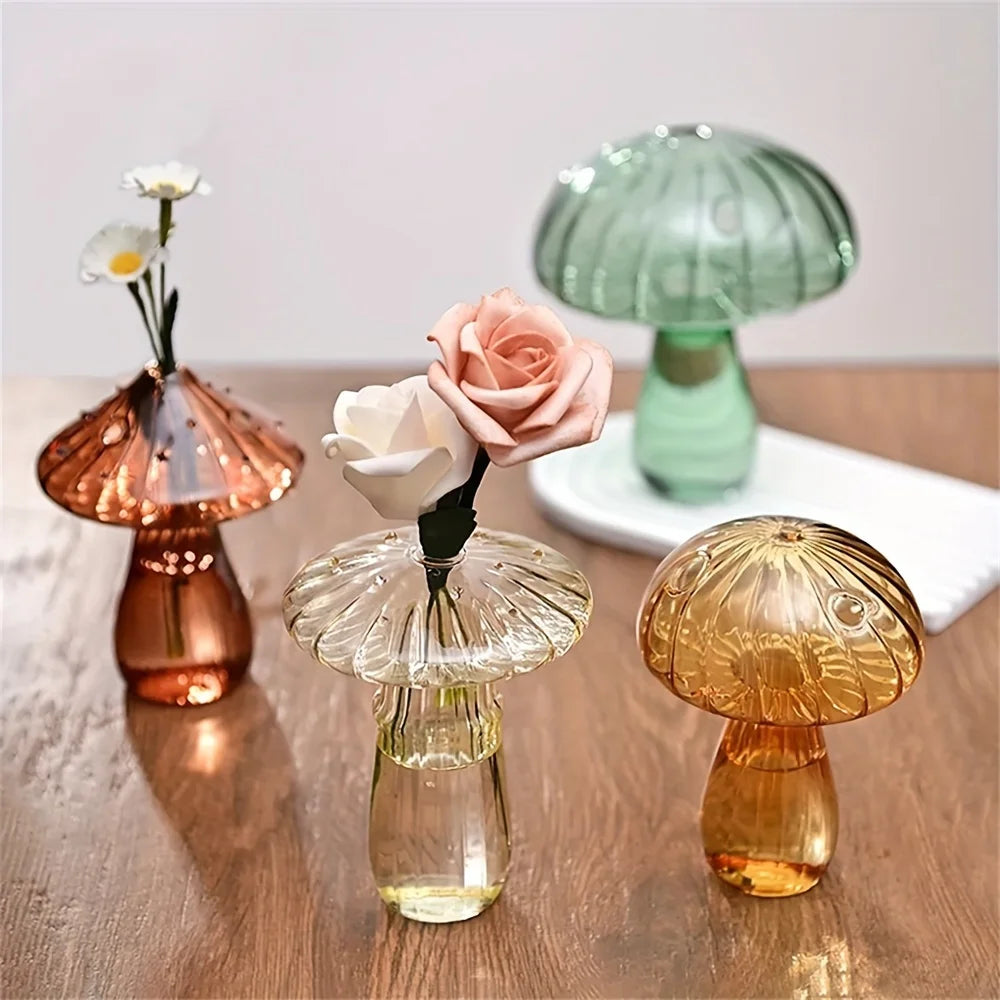 Colorful Glass Mushroom Vase for Hydroponic Plants