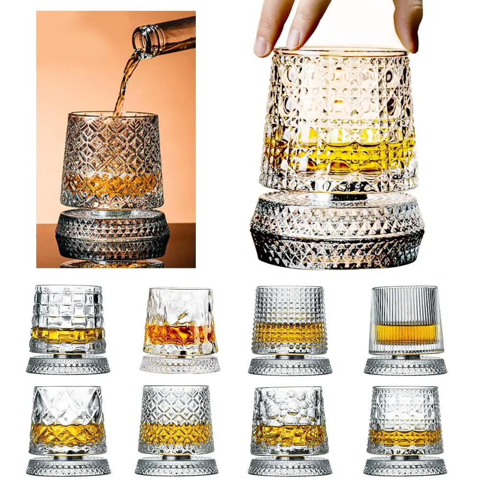 360° Rotating Whiskey Glasses (Set of 2) with Crystal Clear Glass