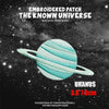 Embroidered patch featuring a depiction of Uranus in a swirling light blue sphere against a dark starry background.