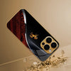 A golden horse art glass phone case with a metallic gold finish displayed against a neutral background.