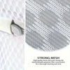 Close-up of a white mesh laundry bag with a reinforced edge showing the strong breathable polyester fiber construction.