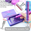 Diamond art pen accessories tools showing interchangeable steel tips and a purple storage tray