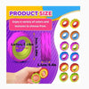 Various colored and textured silicone fidget rings shown with size comparisons and usage examples.