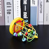 Yellow wooden bead maze roller coaster with colorful beads and an abacus counter