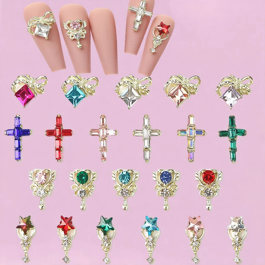 3D Red Heart Nail Art Charms with Gold Base (30-Piece Set)