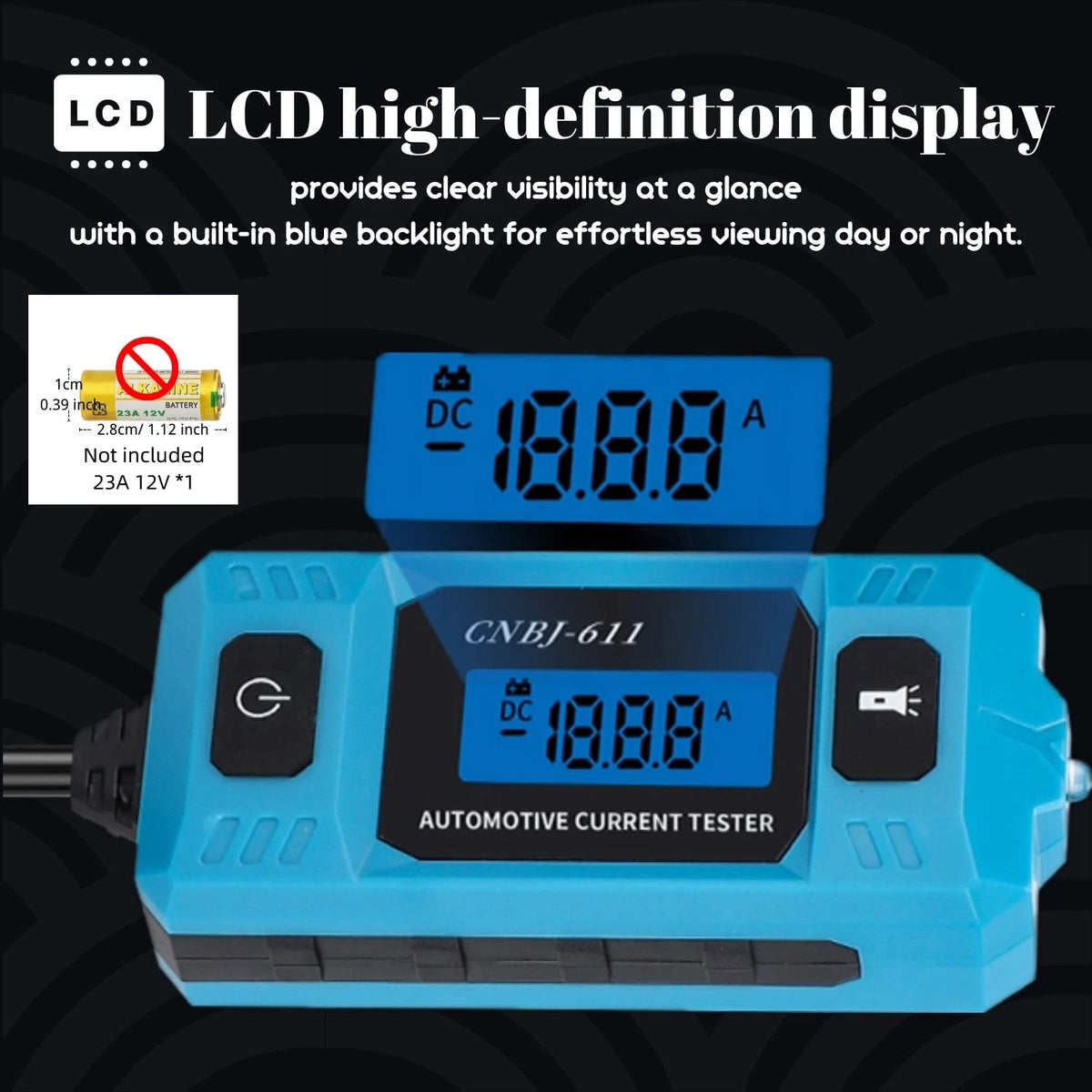 A blue automotive current tester device displaying 18.8A, used for diagnostic testing.