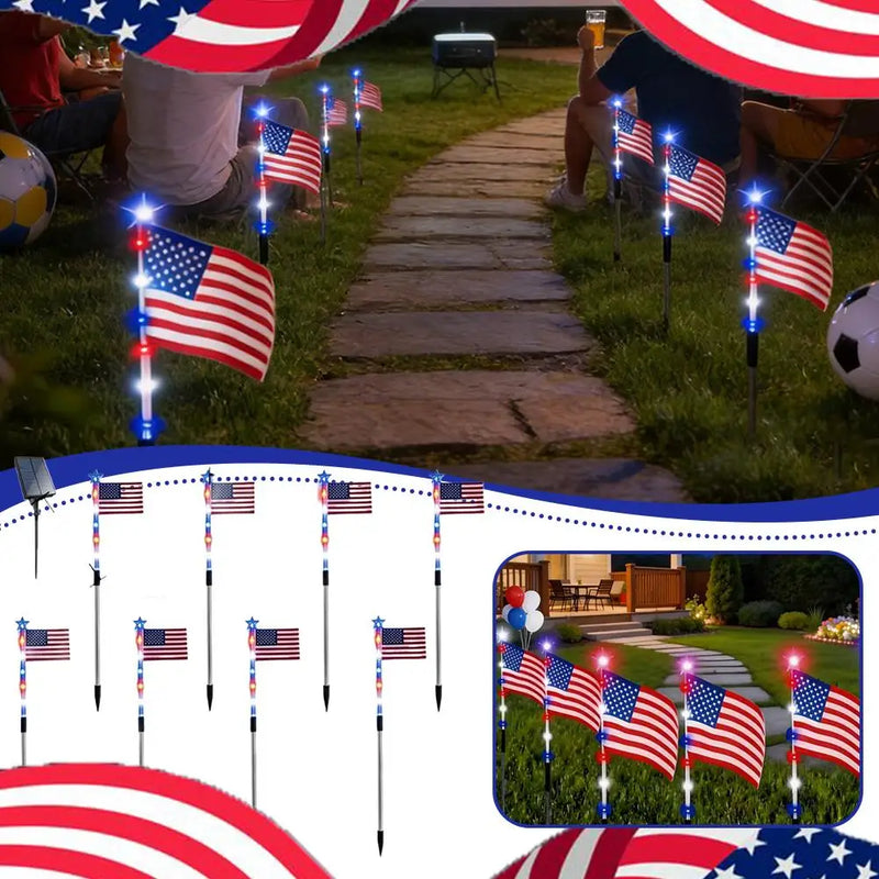 Solar-Powered American Flag Stake Lights (8-Pack)