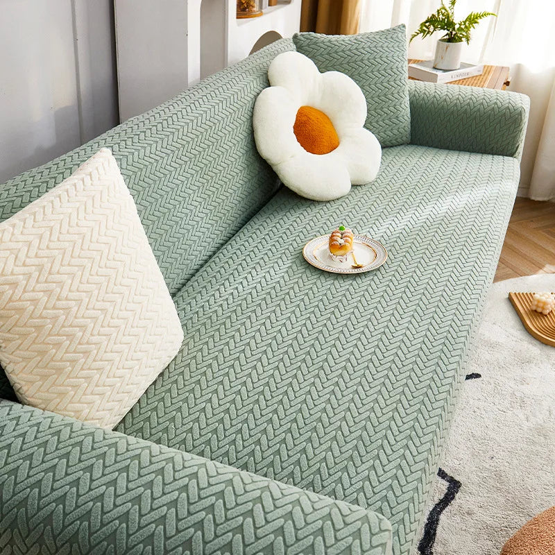 Stretch Plush Sofa Cover with Anti-Slip Grip