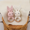 Handmade Crochet Bunny Rattle with Wooden Teether for Babies