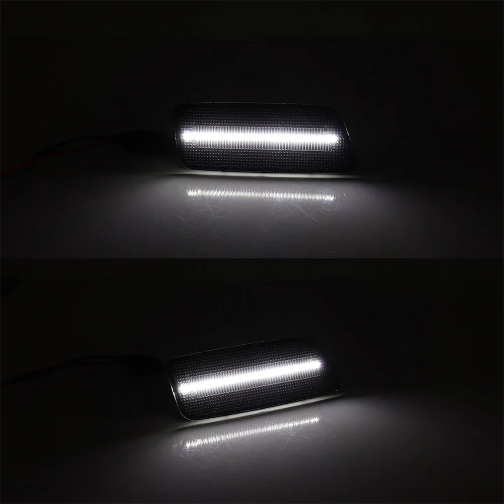 Close-up of an LED front side marker light illuminating a surface.
