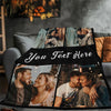 Couverture imprimée personnalisée avec plusieurs photos spontanées de couples et de personnes.