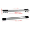 A silver adjustable appliance roller stand with brakes shown in various dimensions.
