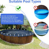 Image showing pool cover clips designed for above-ground and hard-sided pools, with examples of suitable and unsuitable pool 