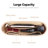 A tan felt purse organizer insert showing various pockets including a zipper pocket, main pocket, and side pockets.