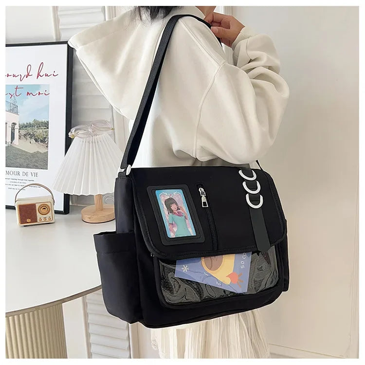 Y2K Transparent Ita Bag with DIY Badge Display Panel