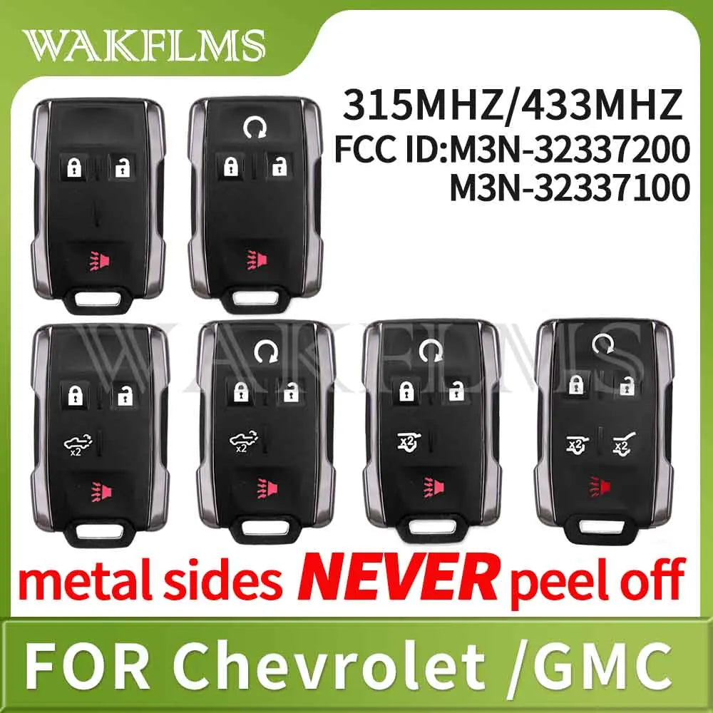 Black remote key fob for Chevrolet and GMC trucks with metal sides