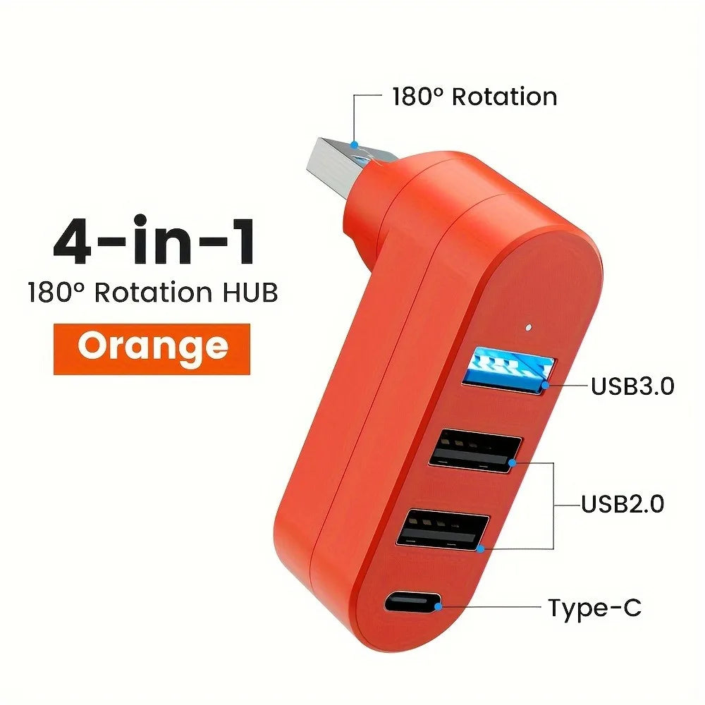 180° Rotating USB-C & USB-A Hub with 3-Port Expansion