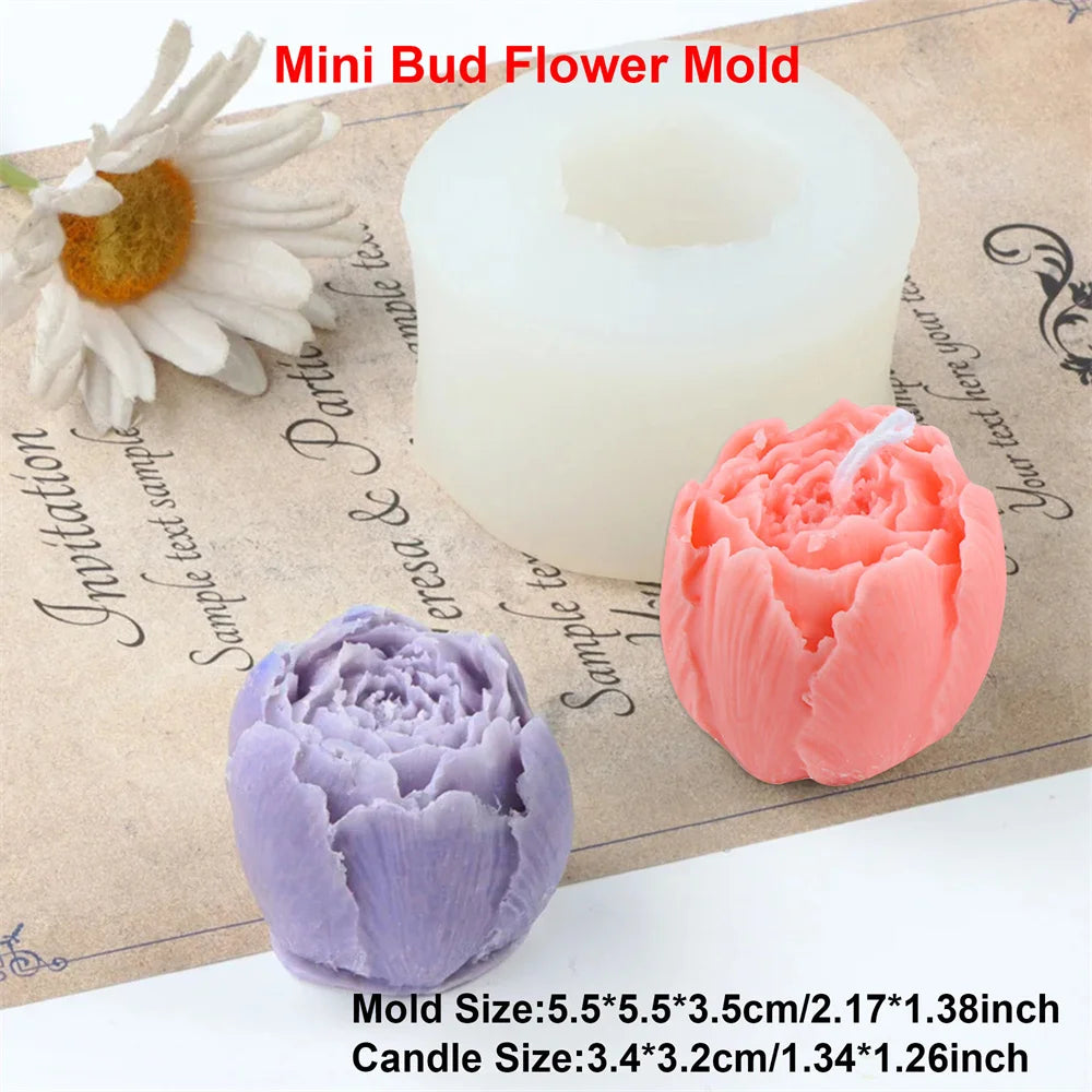 Mini Bud Flower Mold in white and pink colors used for making candles, resin, and soap
