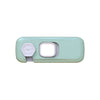 A light green child safety cabinet lock with a square opening and a 360-degree rotation indicator.