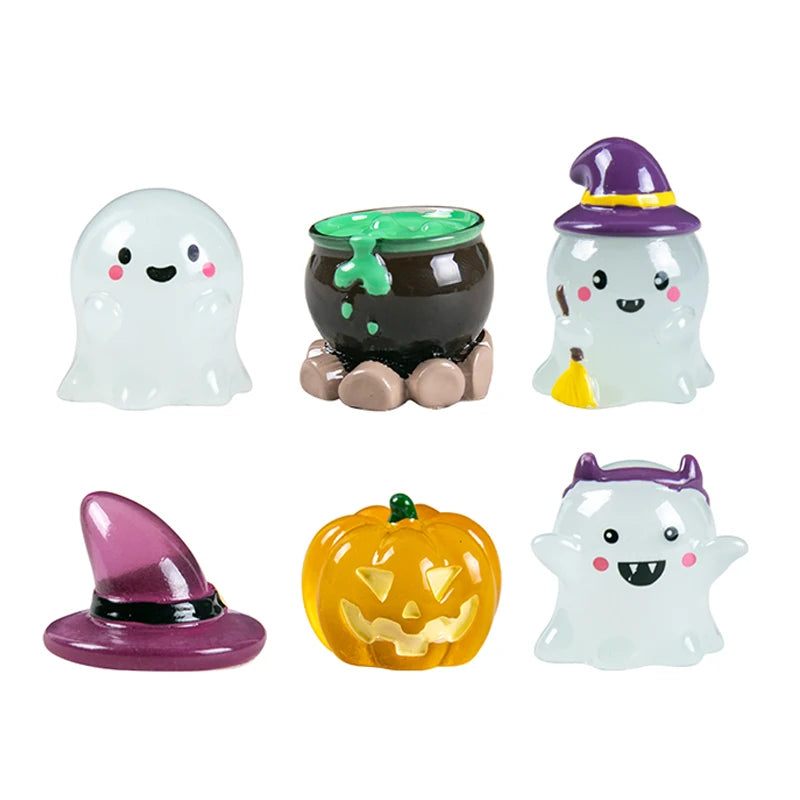 Glow-in-the-Dark Halloween Witch & Pumpkin Figurine Set