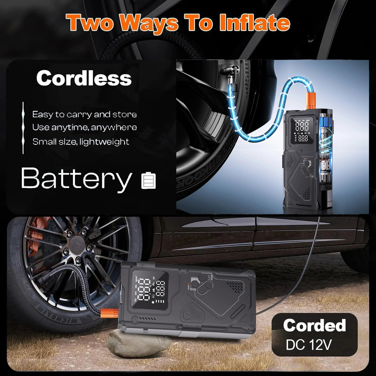 6-in-1 Portable Jump Starter with Air Compressor and LED Light