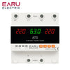 A black electrical device labeled EARU ELECTRIC showing an ATS with 220V input and output, displaying a voltage reading of 63