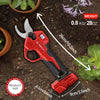Red M-Walk cordless brushless electric pruning shears with 2-speed control shown on soil.