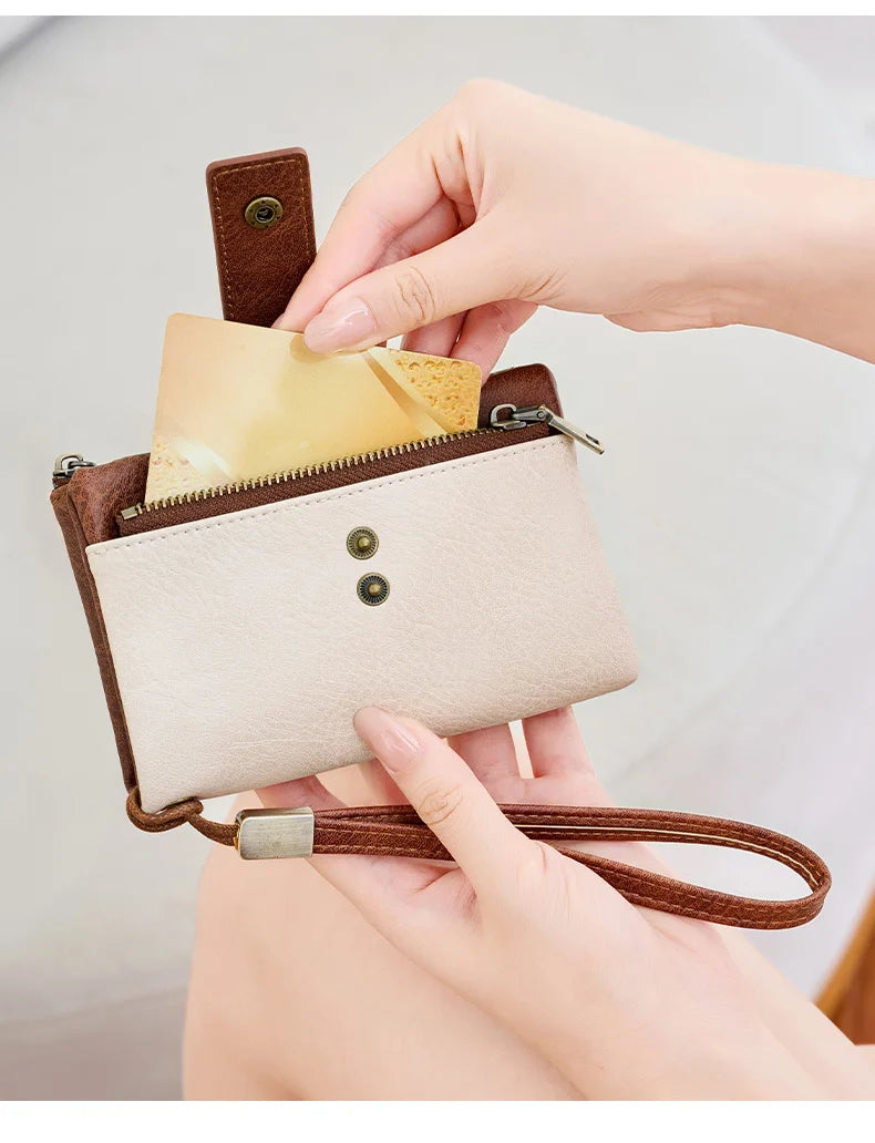 Vintage RFID-Blocking Triple-Fold Wallet with Double Zipper
