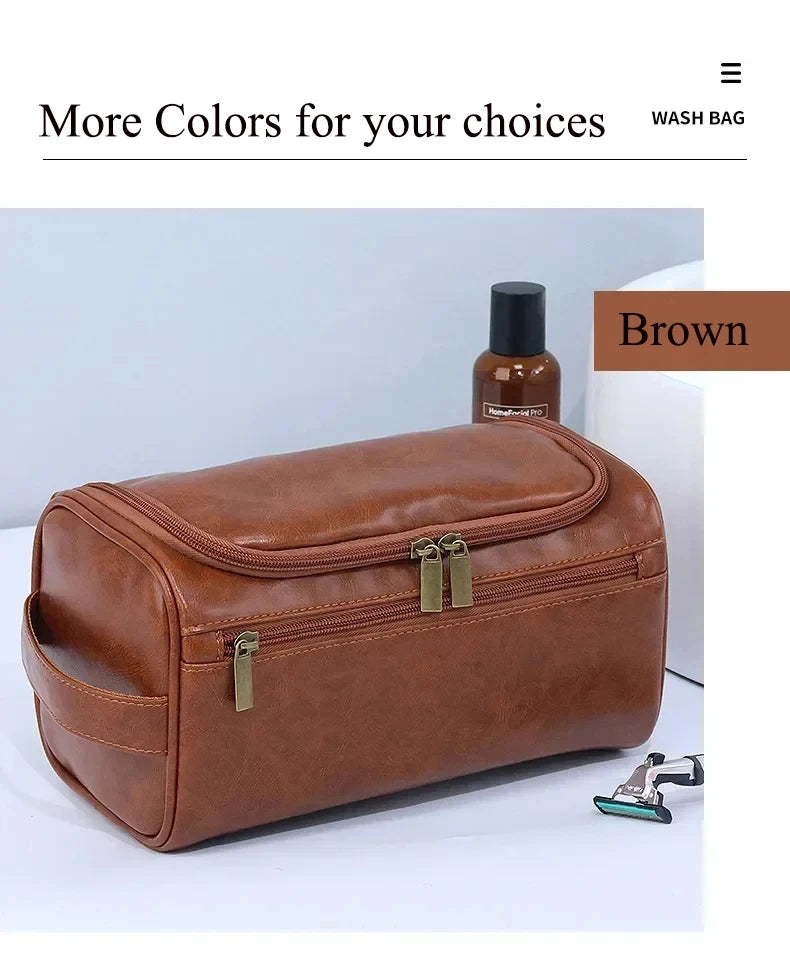 Hanging Leather Toiletry Bag with Durable Water-Resistant Design