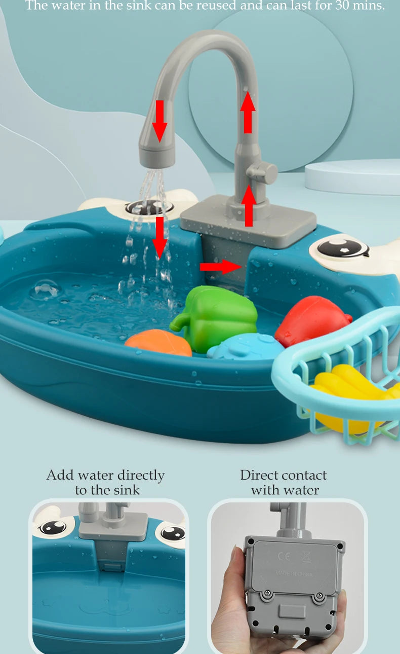 Kids Electric Toy Dishwasher with Automatic Water Cycle