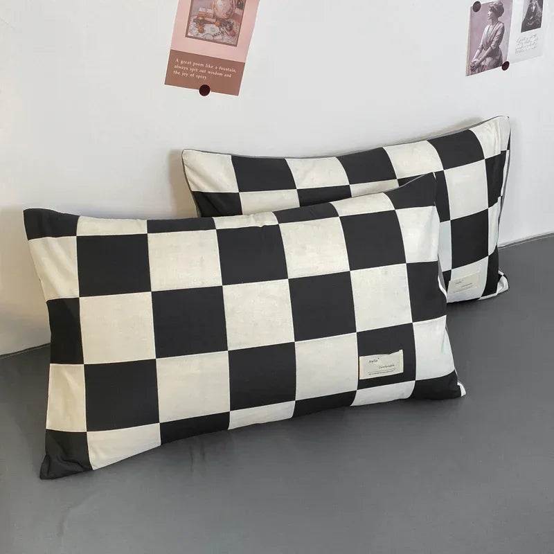 Black and White Plaid Duvet Cover Set with Pillowcases