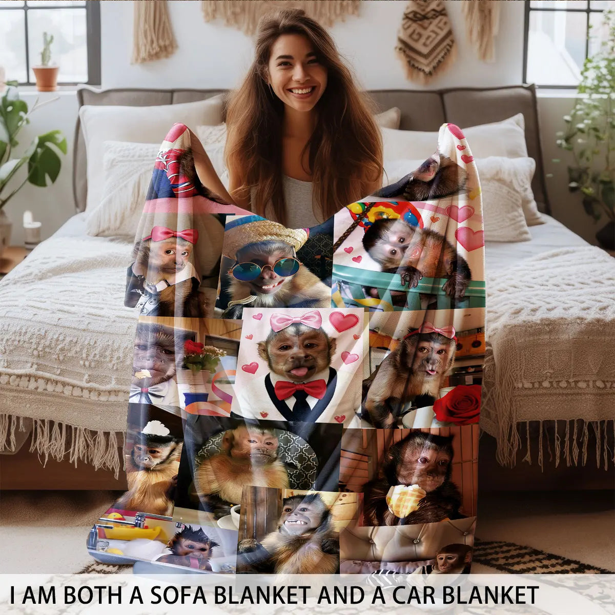 Funny Monkey Print Flannel Blanket – Soft & Cozy Throw