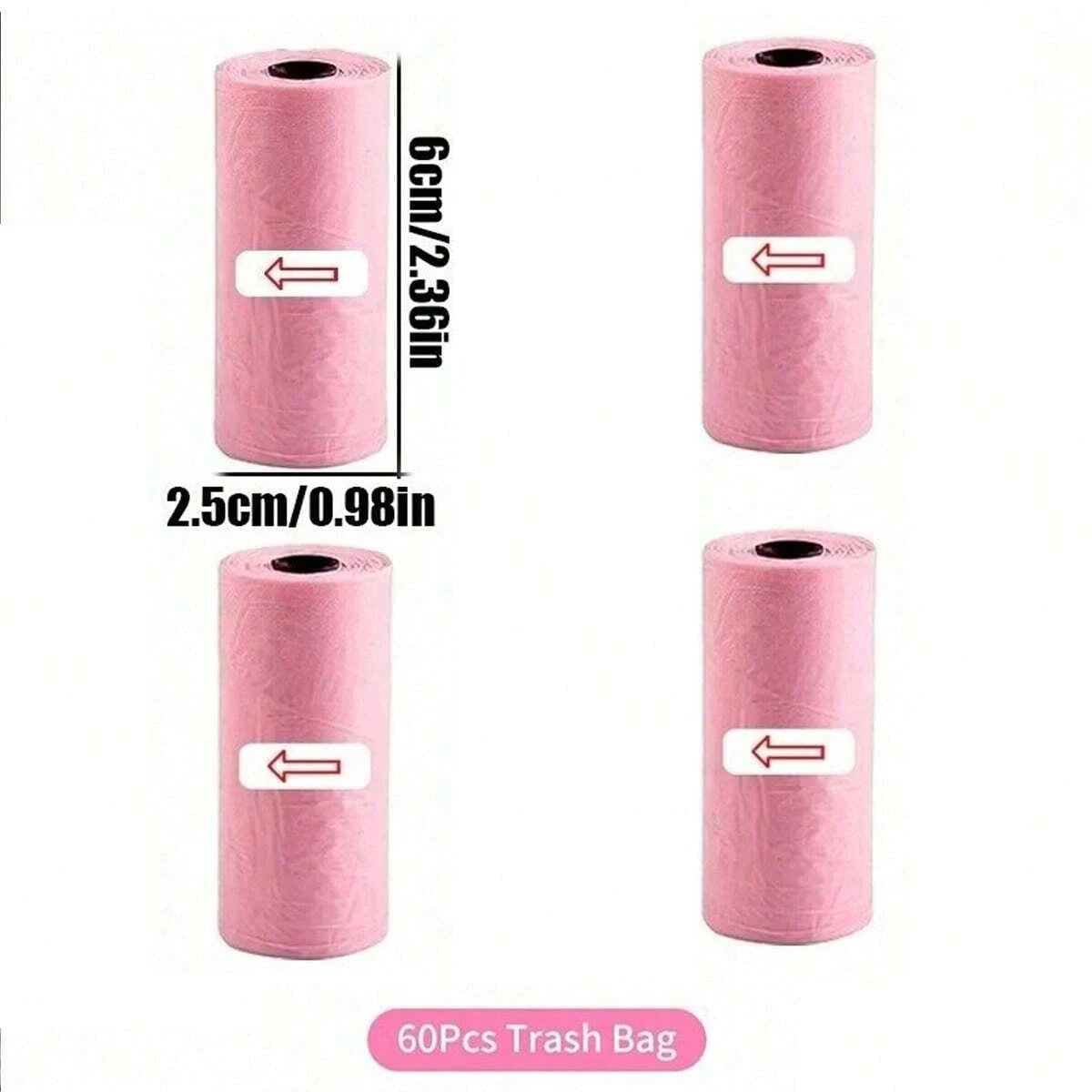 Rouleau de sacs poubelles roses, 6 cm de large et 2,36 pouces de long, pour une poubelle de voiture compacte.