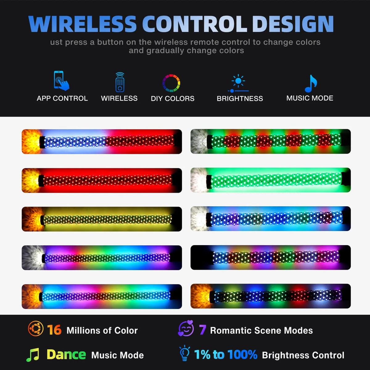 2-Pack LED Whip Lights with App & Remote Control