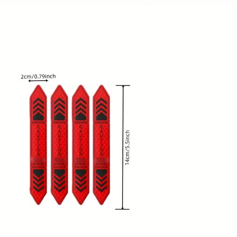 A pack of four red car door reflective warning stickers, measuring 2cm/0.79inch each.
