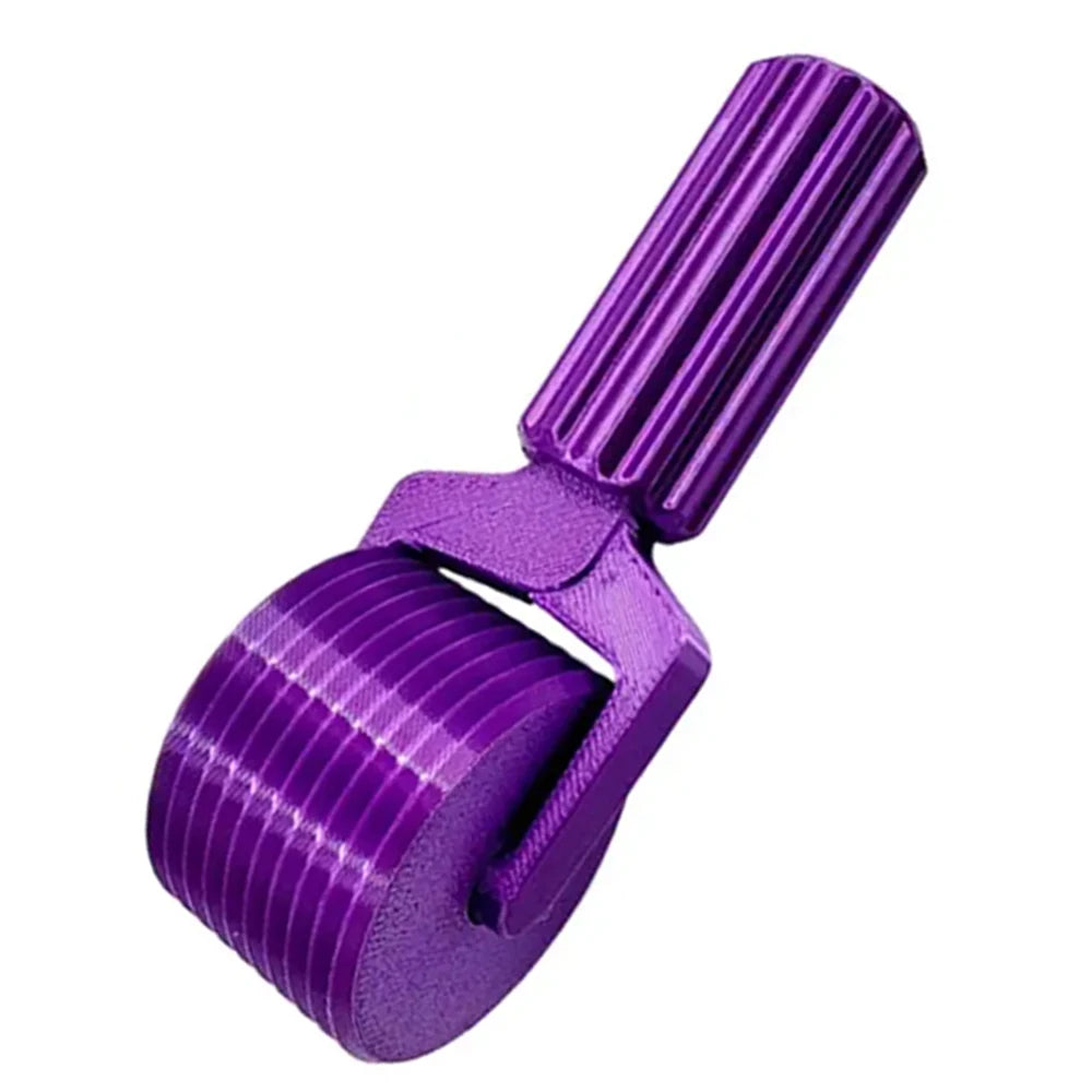 A purple detachable diamond painting roller tool with ribbed handles and a cylindrical roller attachment.