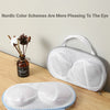 Two color options of a foldable mesh laundry bag for bras and lingerie displayed on a wooden surface.