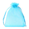 A light blue mesh drawstring gift bag with a gathered top, used for storing small items.