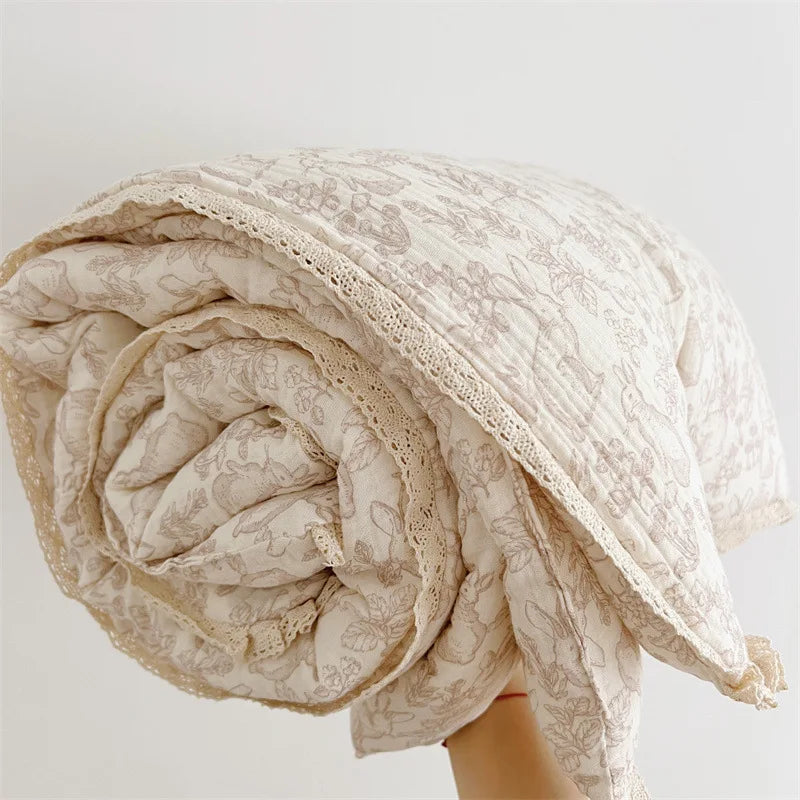 Vintage Floral Cotton Muslin Baby Quilt