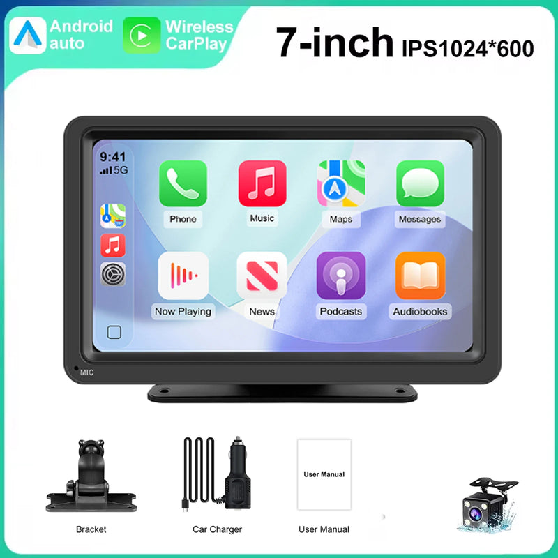 7-Inch Portable Wireless CarPlay & Android Auto Display