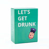 A green box for the Let's Get Drunk drinking card game featuring a cartoon face.